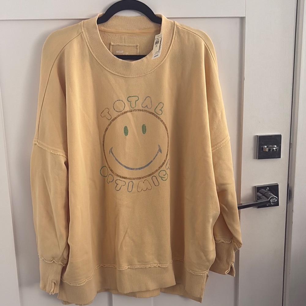 Aerie Yellow Crewneck Sweater with Smiley Face